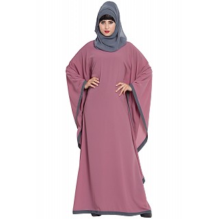 Kaftan abaya in dual color- Puce Pink-Grey